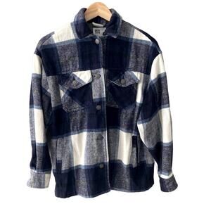 RSQ Collective Plaid Flannel Shacket Jacket - White Black Blue - XS